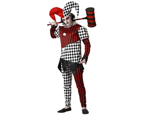 Atosa disfraz arlequín halloween blanco negro con gorro hombre adulto XXL