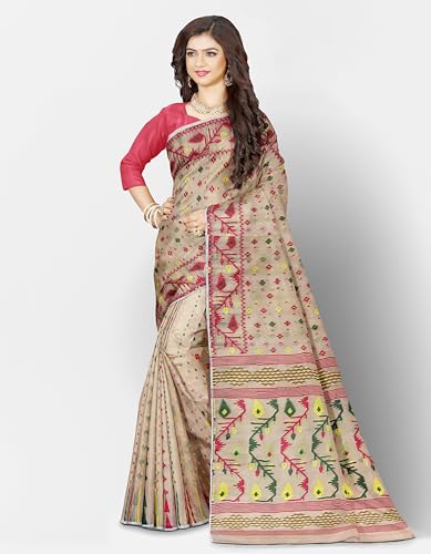 Image of Mayabi Women's Dhakai Jamdani Cotton Silk Saree Traditional Bengali Tant Korat Work, Without Blouse Piece
