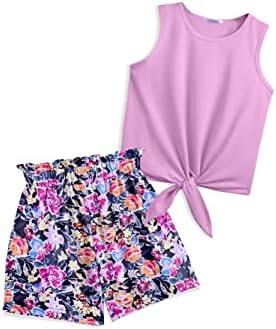 Arshiner Girl's 2 Piece Outfits Tie Knot Tank Top and Summer Short Sets