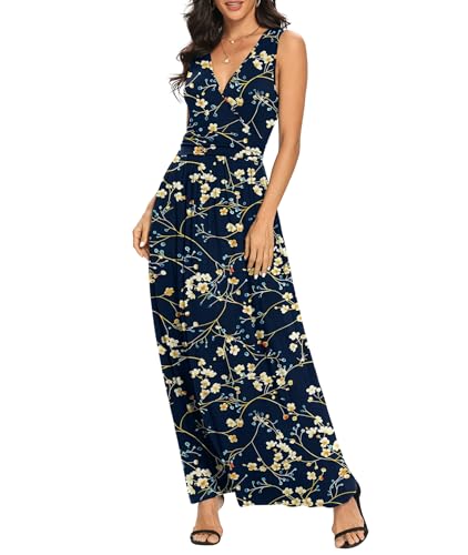 Image of LILBETTER Women Sleeveless Deep V Neck Loose Plain Long Maxi Casual Dress