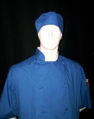CHEFSKIN Chef Jacket Coat Royal Blue Short Sleeve Ultra Ligthweight Cool and Comfortable/Free Beanie Hat Included/Size Extra Small/Veste Cuisine Kochjacke