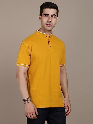 Image of Dennis Lingo Men's Cotton Solid Stand Collar Regular Fit T-Shirt