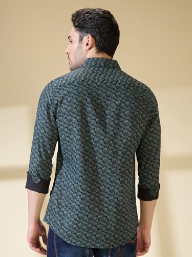 Image of Being Human Olive Slim Straight Fit Regular Collar Long Sleeves Men's Shirt Clothing
