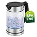 Wasserkocher Glas, 1. 7L Teekocher Elektrisch mit Skalenstrichen, 2200 Watt Wasserkocher Durchsichtig Mit 360° Basis,Led-Beleuchtung, Automatische Stromabschaltung