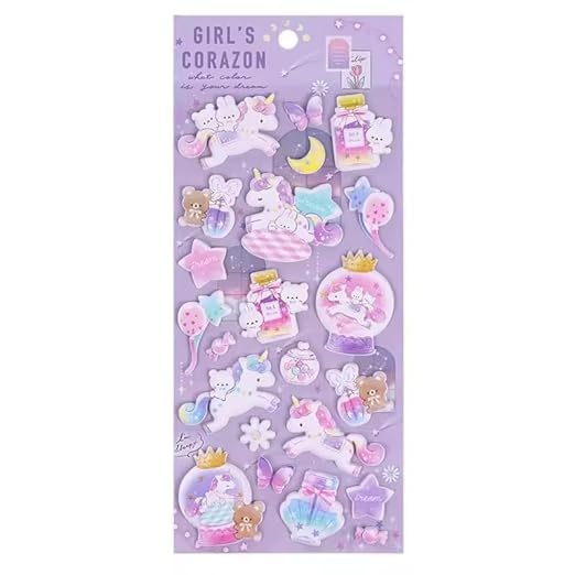 Image of Cots and Cuddles 3D Puffy 100+ Unicorn and Teddy Bear Stickers for Kids & Toddlers |3D Stickers Unicorn, Clouds, Teddy Bear,Scrap Book Decoration for Boys & Girls |4 Strap, Cartoon Sticker