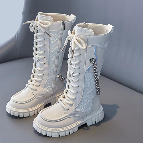 Girls Black Combat Boots Mid Calf Lace Up Riding Boots PU Leather Side Zipper Punk Cosplay Boots for Girls 4-12 Years2