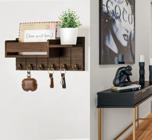Key Holder Wall Mount - Decorative Key Rack and Mail Organizer with 6 Key Hooks - Wooden Key Hanger with Shelf for Living Room Decor - Rustic Farmhouse Home Entryway Aesthetic Essentials - Image 6