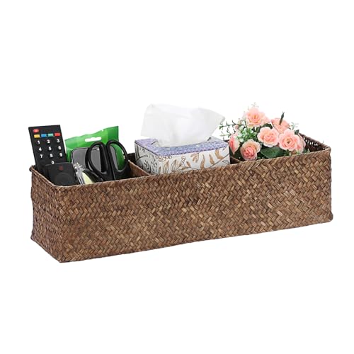 IGNPION 3-compartment Seagrass Storage Baskets Woven Basket Toilet Tank Top Basket Bathroom Storage Box Shelves Multipurpose Decorative Baskets, Coffee - Cosy Home Interiors IGNPION 3-compartment Seagrass Storage Baskets Woven Basket Toilet Tank Top Basket Bathroom Storage Box Shelves Multipurpose Decorative Baskets, Coffee