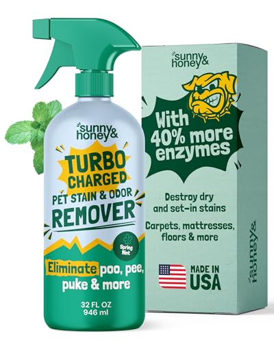 Condition photo showing Good Condition for Sunny & Honey Carpet Cleaner Spray - 32 Fl Oz, Spring Mint - 40% More Enzymes & Carpet Stain Remover - Pet Urine Enzyme Cleaner & Floor Deodorizer - Pet & Kid Safe Rug Cleaner