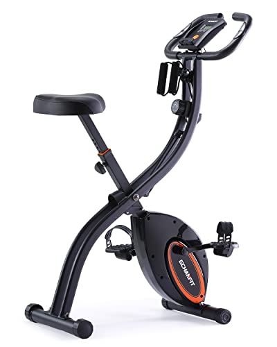 ECHANFIT Indoor Cycling Bike Folding Magnetic Exercise Upright Bike Stationary with 16 Levels Resistance Arm Training Bands and LCD Monitor for Home