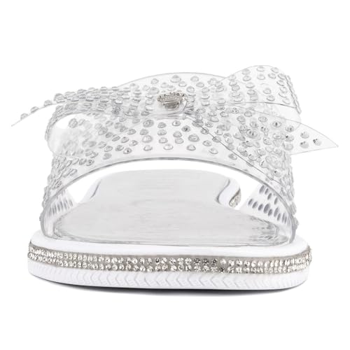 Image of Juicy Couture Women's Slide Sandals - Glitter Bling Open Toe Sparkle Flats - Dressy Summer Casual Footwear