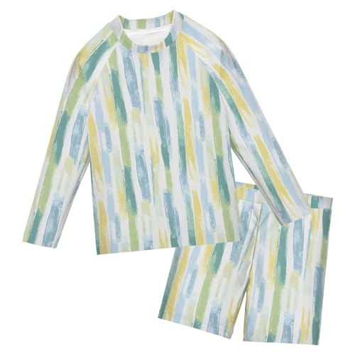 Tie-dye Yellow Green Baby Boys' Toddler Long Sleeved Rashguard Swim Bathing Suit Set B0403511