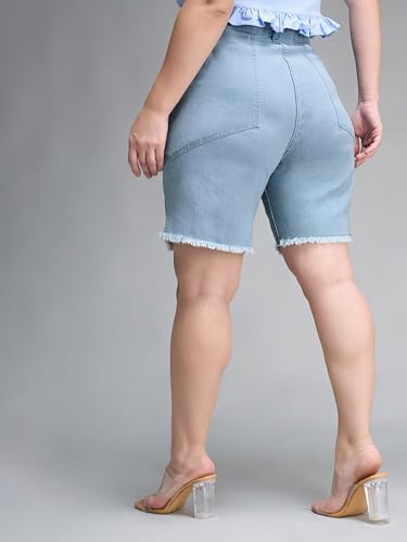 Image of Miss Chase A+ Women's Regular High Rise Mild Distress Regular Denim Skorts