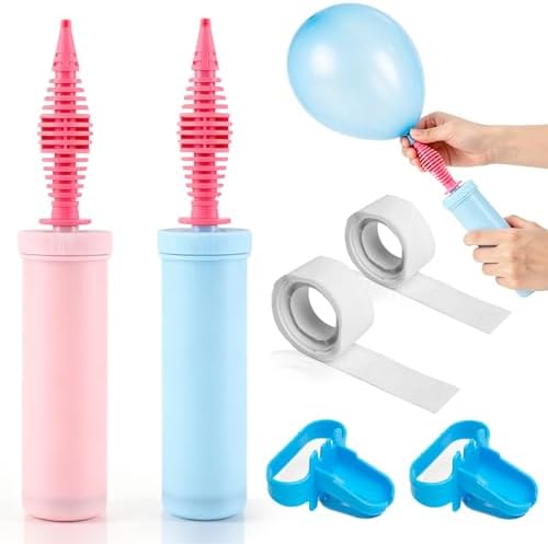 Luftballonpumpe Hand 2er Pack, Ballonpumpe mit Zubehör | Manuelle Pumpe für Luftballons, mit Ballonknotern und Klebepunkten, für Geburtstag, Hochzeit, Party & Ballongirlande