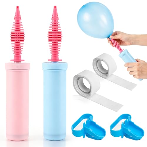 2 Piezas Inflador Globos Manual, con anudador y Puntos de Pegamento