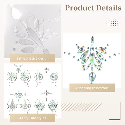 Image of 8 Pairs Rhinestone Pasties - Resin Rhinestone Pasties, Glitter Crystal Tattoo Jewels, Adhesive Breast Gem, Temporary Chest Sticker, Body Jewelry Sticker, Decoration Pasties for Parties