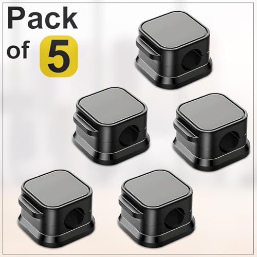 Image of Magnetic Cable Holder for Wall & Desk - Self Adhesive Cable Organizer Clips for Charging Cables, USB, Type C, Lightning, HDMI (Black 5)