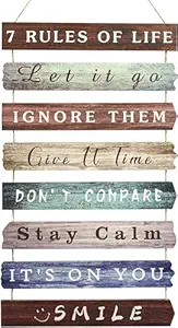 ANGEL INFINITE 7 Rules of Life Wall Art, Inspirational Wall Art Wooden Hanging Sign Motivational Quotes Wall Decor for Bedroom Bathroom Office, 11.8