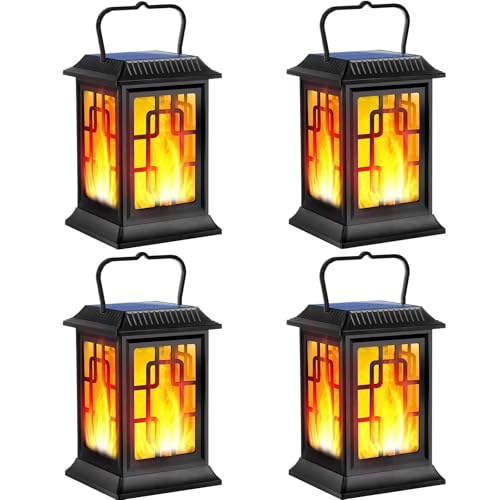 Solar Lanterns Outdoor Waterproof Hanging Lanterns Garden Solar Powered Flame Lights LED for Patio Pathway Deck Yard (4pack)