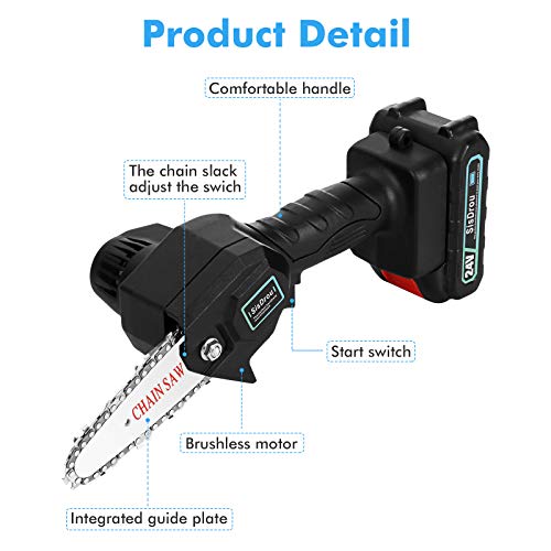 Mini Chainsaw 4-Inch Cordless, Portable Handheld Electric Saw with with 2Pcs Rechargeable Batteries and 2Pcs Chain, Adjustable Pruning Shears Chainsaw for Tree Branch Wood Cutting Tree Pruning