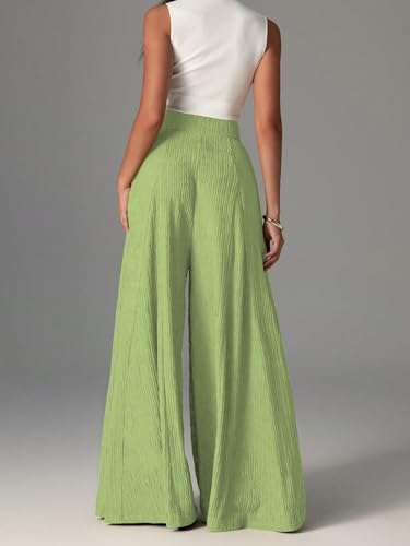 Image of Shasmi Women's Elegant High Waist Wide Leg Pants - Textured Solid Color Loose Fit Long Trousers | Casual Beach & Airport Outfit | Lightweight Flowy Palazzo Style (Trouser 259)