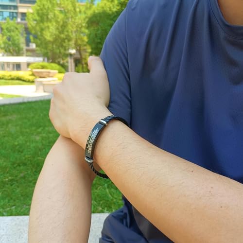 Image of Uloveido PU Leather Stainless Steel ID Bracelet for Son from Mom Dad, Encouragement Inspirational Gift to Men