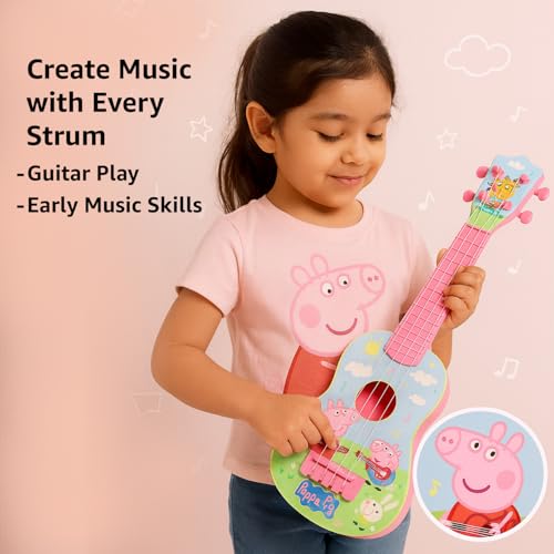 Image of Amazon Brand - Jam & Honey Peppa Pig Guitar | Musical Toy with Sound Play | Lightweight & Child-Safe Design | Encourages Rhythm & Creativity | Pretend Play Toy for Girls | Age 3+