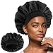 WLLHYF Silk Bonnet for Men, Satin Bonnet Double Layer Elastic Band Silk Sleep Cap Black Soft Adjustable Hair Cap Hair Wrap Large Bonnets for Women Sleeping