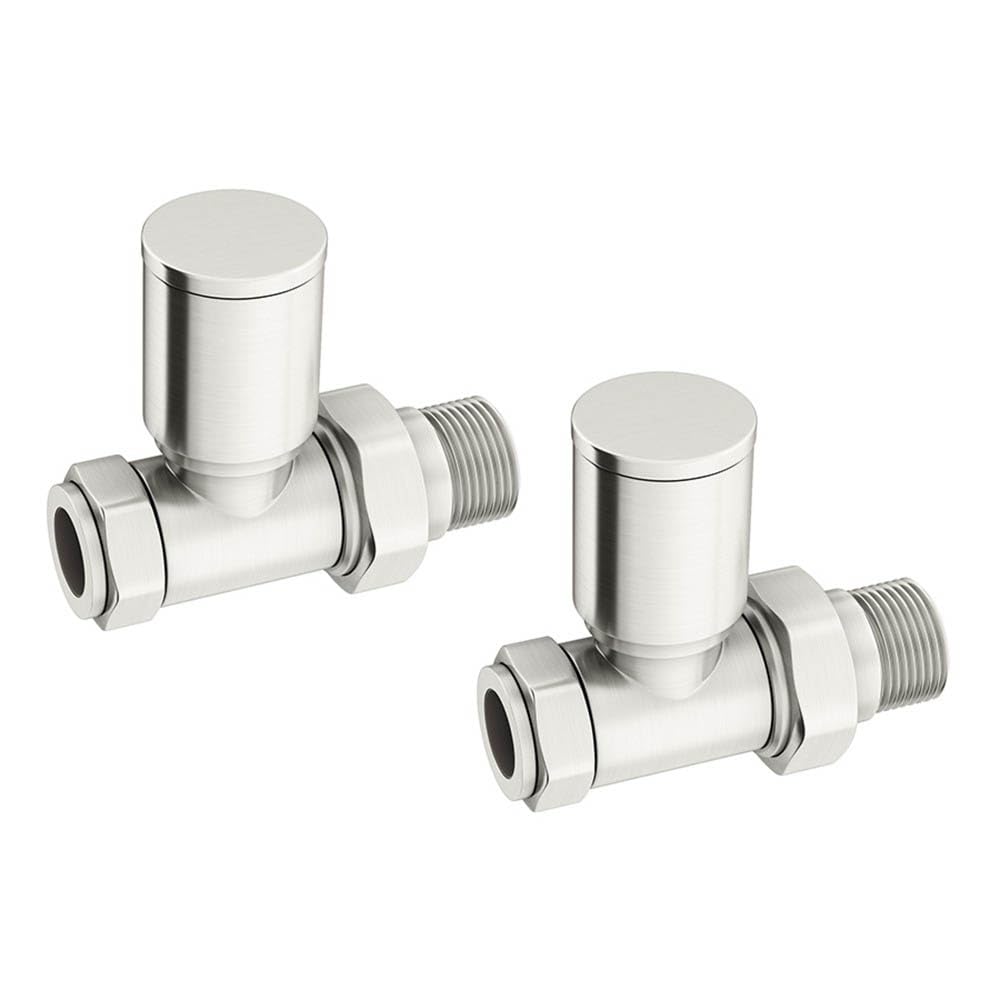 Lux Heat Brushed Nickel Straight Manual Round Radiator Valve Set