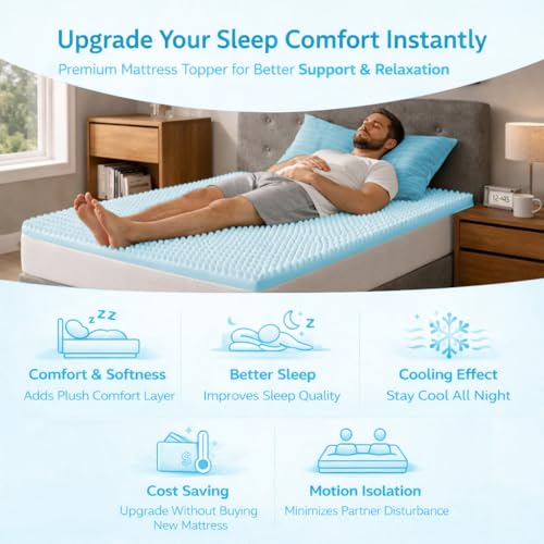 Greaton, 1-Inch Premium Convoluted Gel Memory Foam Toppers for Enhanced Comfort and Support, Queen, Blue by Greaton - Image 3