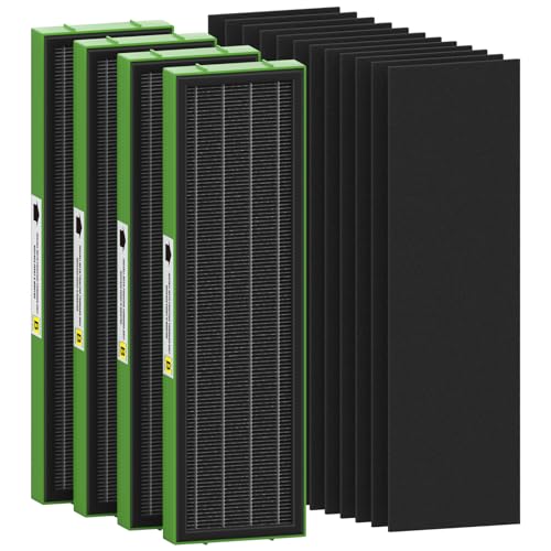 FLT4825VO Toxin Clear HEPA Replacement Compatible with AC4825 AC4300 AC4800 AC4900 AC4850, 4 True HEPA Filters & 12 Activated Carbon Pre-Filters, FLT4825VO, Black/Green