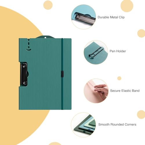 Image of oddpod Horizontal A4 Plastic Clipboard with Elastic Strap /Multi-Function Document Paper Storage File Folder with Outer Cover for Students & Professionals - Teal Blue
