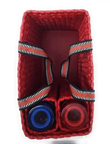 Image of Paperus, Red, Large, Lunch Bag with 2 Water Bottle Holders, Tiffin Basket, Picnic Basket, Travel Bag, Eco-Friendly, Handmade, of Paper Ropes, Length 14 inch, Height 11 inch & 7 Inch Broad Base