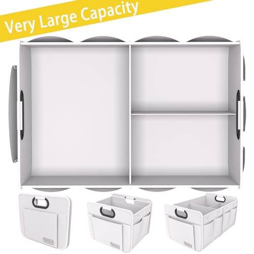 Image of Homeve Car Trunk Organizer for SUV, 18.5Gal Large Capacity No-Sag Heavy Duty, Foldable Waterproof Anti-Slip Storage with 12 Pockets, Fit Sedan, Truck, Universal Car Accessories, White, 2 Compart,Large