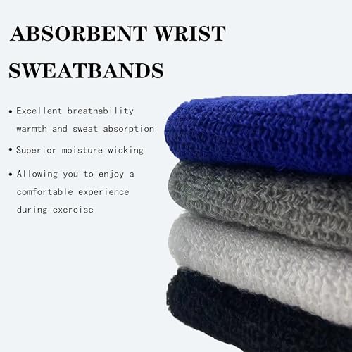 Image of 6 Inch Wrist Sweatbands Tennis Wrist Bands Absorbent Sweat Band for Men and Women Sport Long Wrist Bands, Breathable Cotton Athletic Sweatbands for Basketball, Workout, Running (4 Pack)