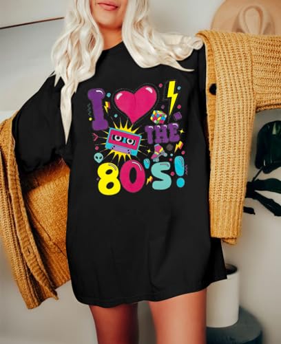 Oversized 80s Outfits for Women I Love The 80s Shirt Vintage neon Shirts for Birthday Party Gift Casual Short Sleeve Top3
