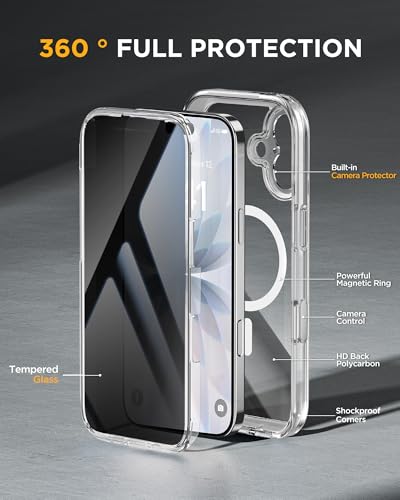 Image of Miracase for iPhone 17 Case with Privacy Screen Protector, Clear | Compatible with MagSafe, 360 Full Body Protection, Full Camera Protection, Military-Grade Shockproof Phone Case 6.3 inch