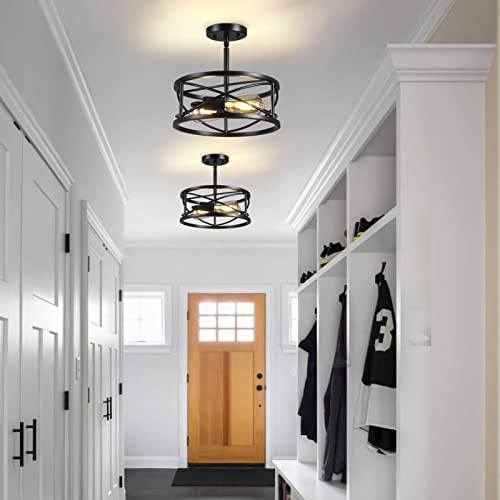 Karjearl Farmhouse Semi Flush Mount Ceiling Light, D11.8 Inches Black Industrial Sloped Ceiling Light Fixtures Vintage Metal Cage Ceiling Lamp For Kitchen Hallway Entryway Laundry Room Bedroom #TOP4