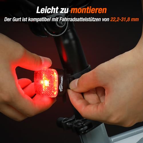toptrek Rücklicht Fahrrad 24 Stunden Akkulaufzeit| Fahrrad Rücklicht Led Sichtweite 200 Metern| Rück Licht Led StVZO Zugelassenes| Fahrradlicht Hinten IPX5 Wasserdicht für Rennrad, MTB, E-Bike
