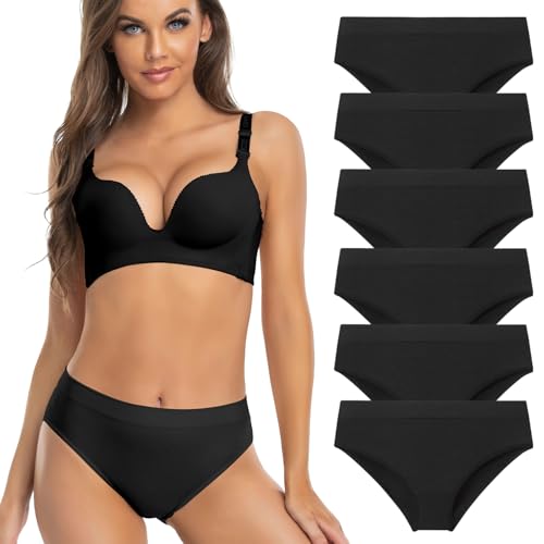 Womens Bikini Panties Seamless Underwear, Soft Stretch Cheekini Hipster Briefs 6 Pack
