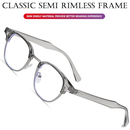 Image of AIEYEZO Retro Blue Light Glasses for Men Women 90s Classic Semi-Rimless Eyeglasses Fashion Cumputer Gaming Glasses