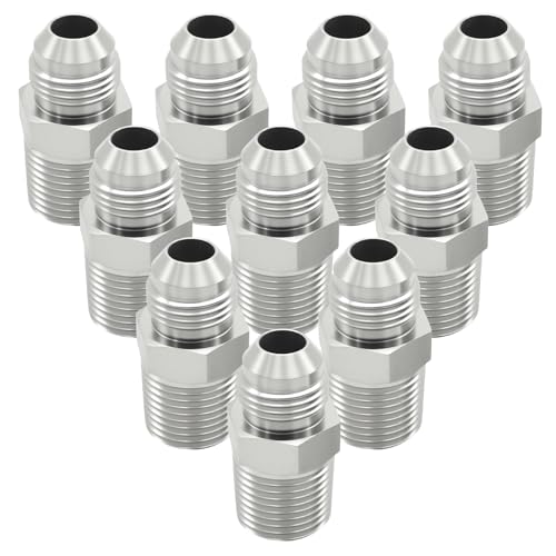 Image of SYOWADA 10 Pack Straight Tube Connectors, 1 /2 inch JIC Male x 1 /2 inch NPT Male Hydraulic Hose Adapter Fitting, Couples Tube Fitting for Industrial Hydraulic Applications (Silver)