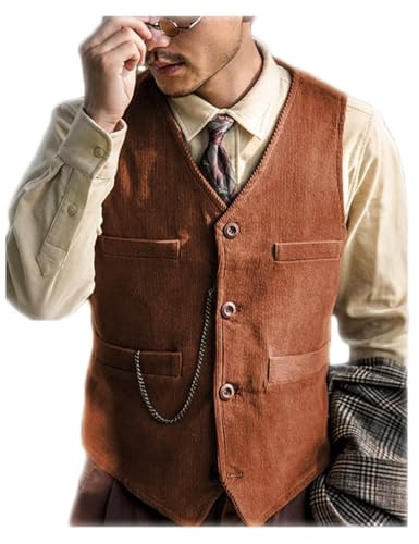 ONAXTDA Men's Reversible Design Vest Two-way Wear Corduroy and Suede Waistcoat