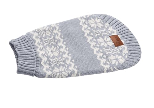 Hunter Hundepullover BIRKA, Warmer Strickpullover für Hunde, weiches Chenille-Garn, mit Rollkragen & Norwegermuster, maschinenwaschbar bei 30°C, Farbe: graublau, Größe: 35