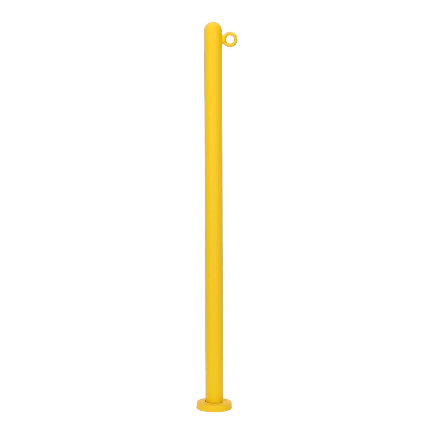 TIBU Poste de Barrera Acero Inoxidable Amarillo, Poste de Cadena de Ø 42,4 mm con Ojal, Poste Inicial/Final para fijación de Tacos