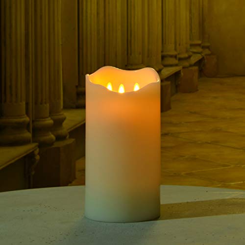 Telosma 3 Wick Flameless Large Candle With Remote Control, 3D Top Pillar Candle In Ivory - 6 X 12 Inch In Tall #TOP4