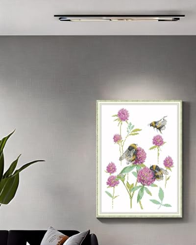 Image of CaptainCrafts Cross Stitch Kits for Adults Stamped Bumblebee Needlecrafts | Printed 11CT Fabric, Picking Flowers Cross Stitching, DIY Hand Embroidery, Relaxing Crafts, Home Decor