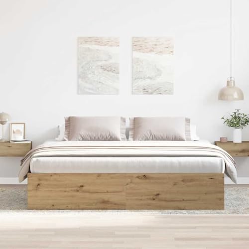 vidaXL Bettgestell ohne Matratze Artisan-Eiche 200x200cm Holzwerkstoff, Bettrahmen, Doppelbett, Schlafzimmermöbel, Bett, Schlafzimmerbett, Lattenrost