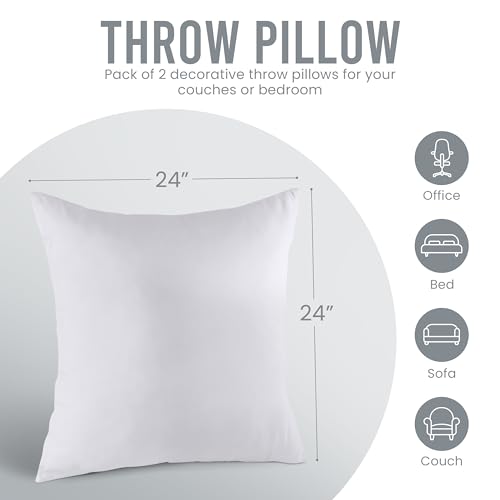 Image of Utopia Bedding 24x24 Pillow Inserts, Set of 2, White - Indoor Decorative Throw Pillows for Bed, Sofa & Couch - Soft, Supportive & Fluffy Cushion Inserts