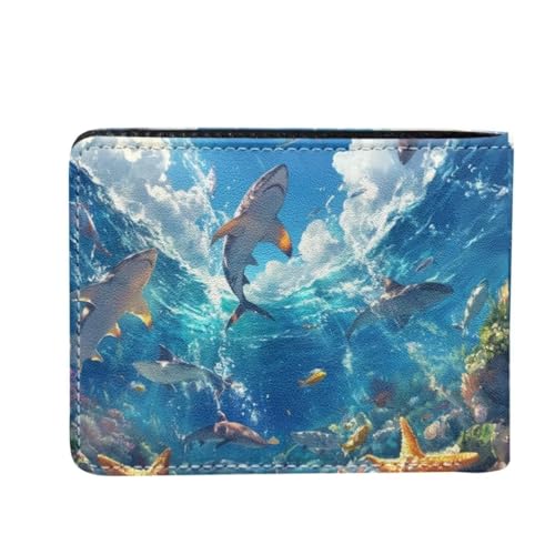 Image of Coldinair Underwater Shark Kids Wallet,Little Boys Wallet for Kids,Leather Bifold Wallet Credit Card Cash Id Holder Slim Rfid Blocking